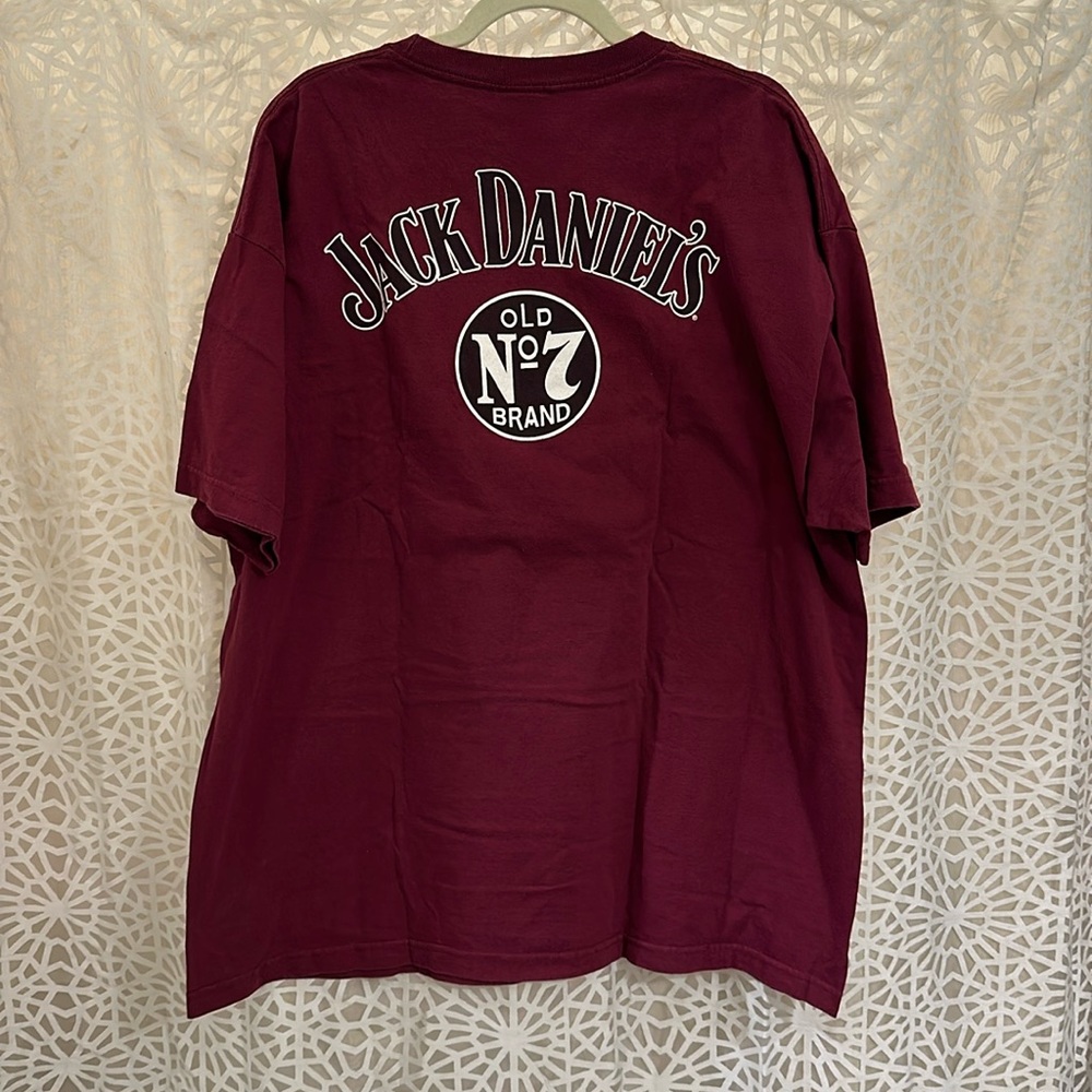 🥃 Vintage Jack Daniel’s T Shirt XXL Burgundy Logo Front Back Graphic Tee